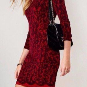 NWT Michael Kors Women's Medium Holiday Red Lace Print Dress NWT